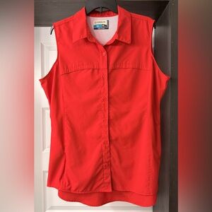 Magellan Outdoors Red Sleeveless Button Down Shirt with pocket women’s size 2X